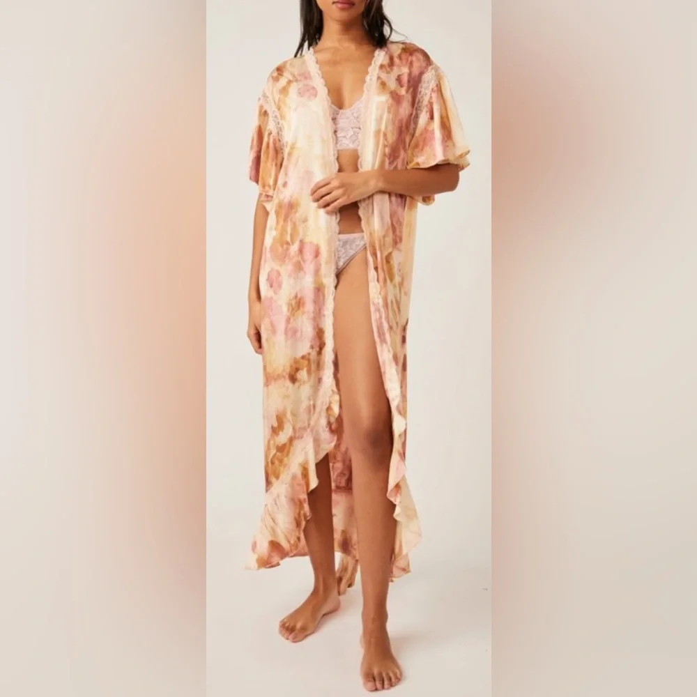 NWOT Free People Intimately Moonbeams Floral Lace Trim Sweet Combo Robe. - Picture 10 of 17